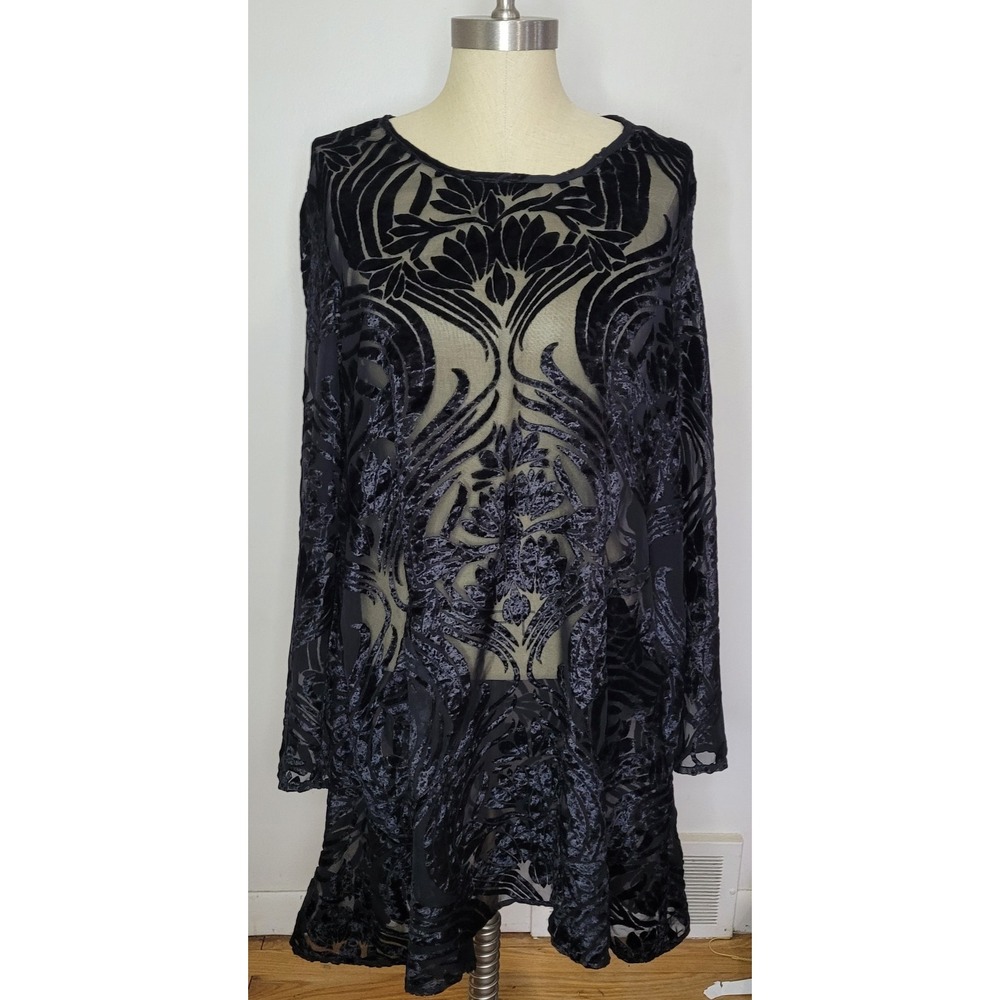 Tulip Burn Out Velvet Black Tunic Top Mini Dress Holiday Whimsigoth Fairy Small
